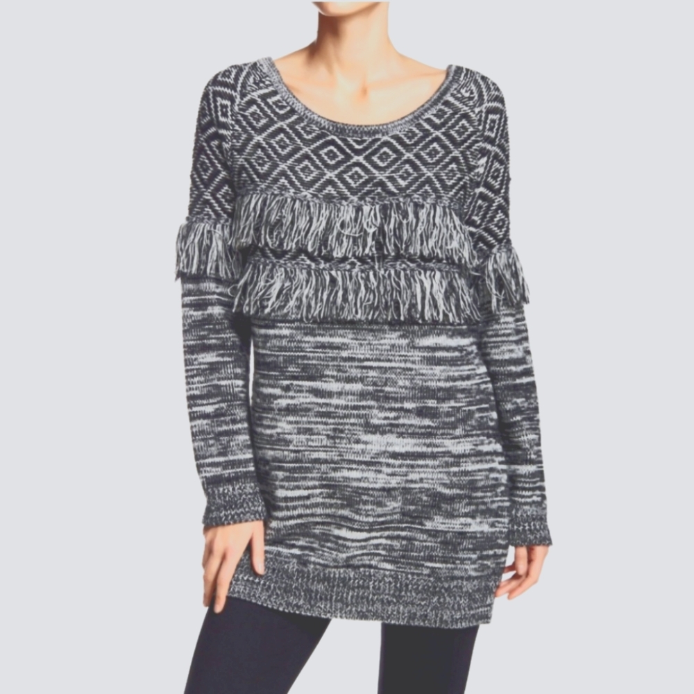 Navy Fringe Tunic Sweater - Ontwelth